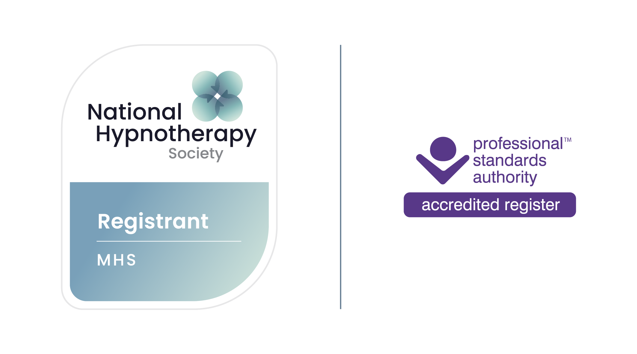 National Hypnotherapy Society logo and Registrant Member specification and Accredited Register logo